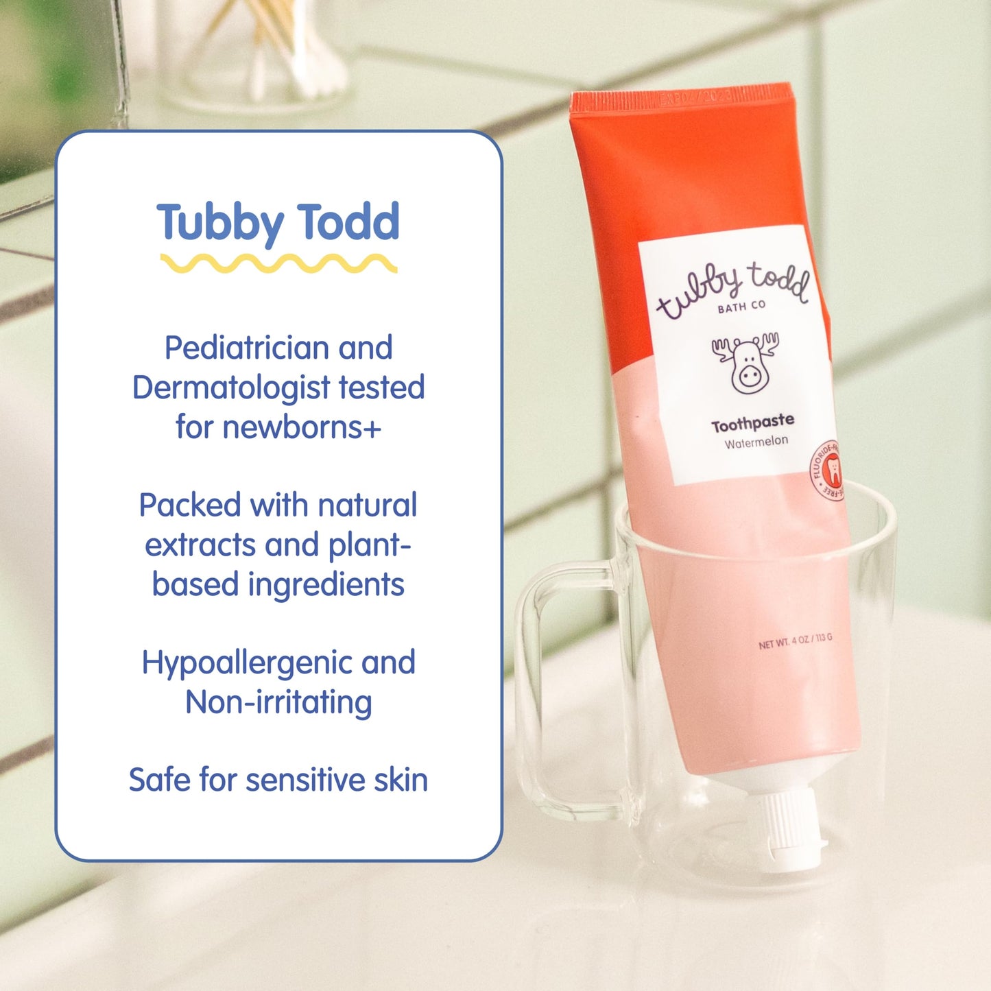 TUBBY TODD Fluoride Free Kids Toothpaste - Watermelon Flavor | Safe for Babies, Toddlers & Children (4oz, 2 Pack)