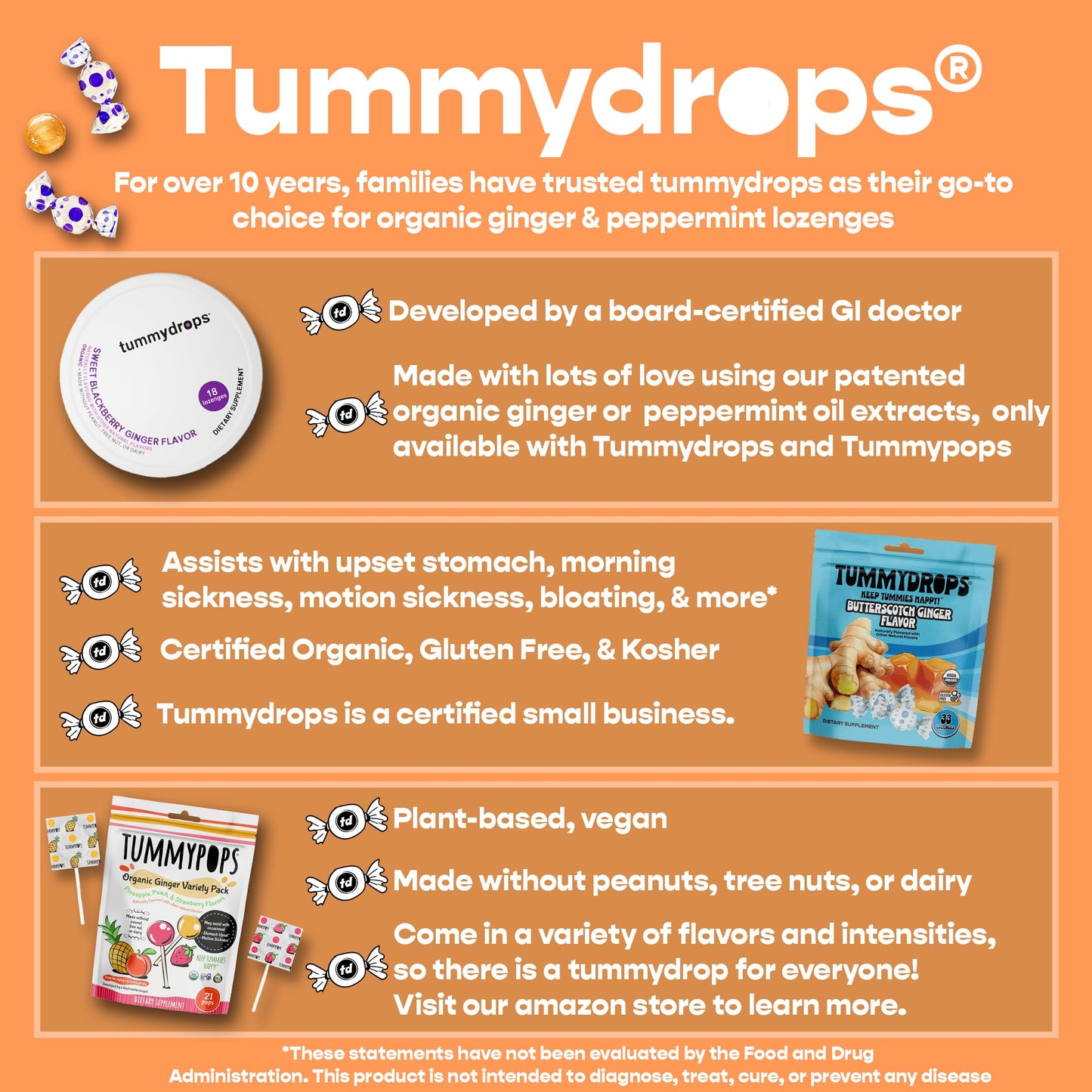 Tummydrops USDA Organic Tummypops Ginger Variety Pack – Pineapple, Peach, and Strawberry