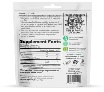 tummydrops Natural Peppermint Lozenges | Gluten Free, Vegan, Organic | 33 Pack