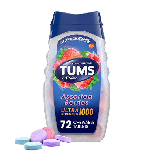 TUMS Ultra Strength Chewable Antacid Tablets for Fast Heartburn Relief - Assorted Berries, 72 Count