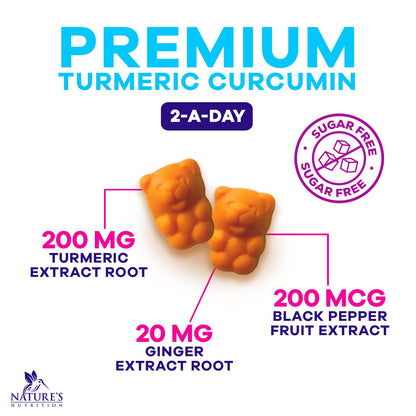 Turmeric Curcumin Gummies Sugar Free 95% Curcuminoids, Black Pepper, Peach