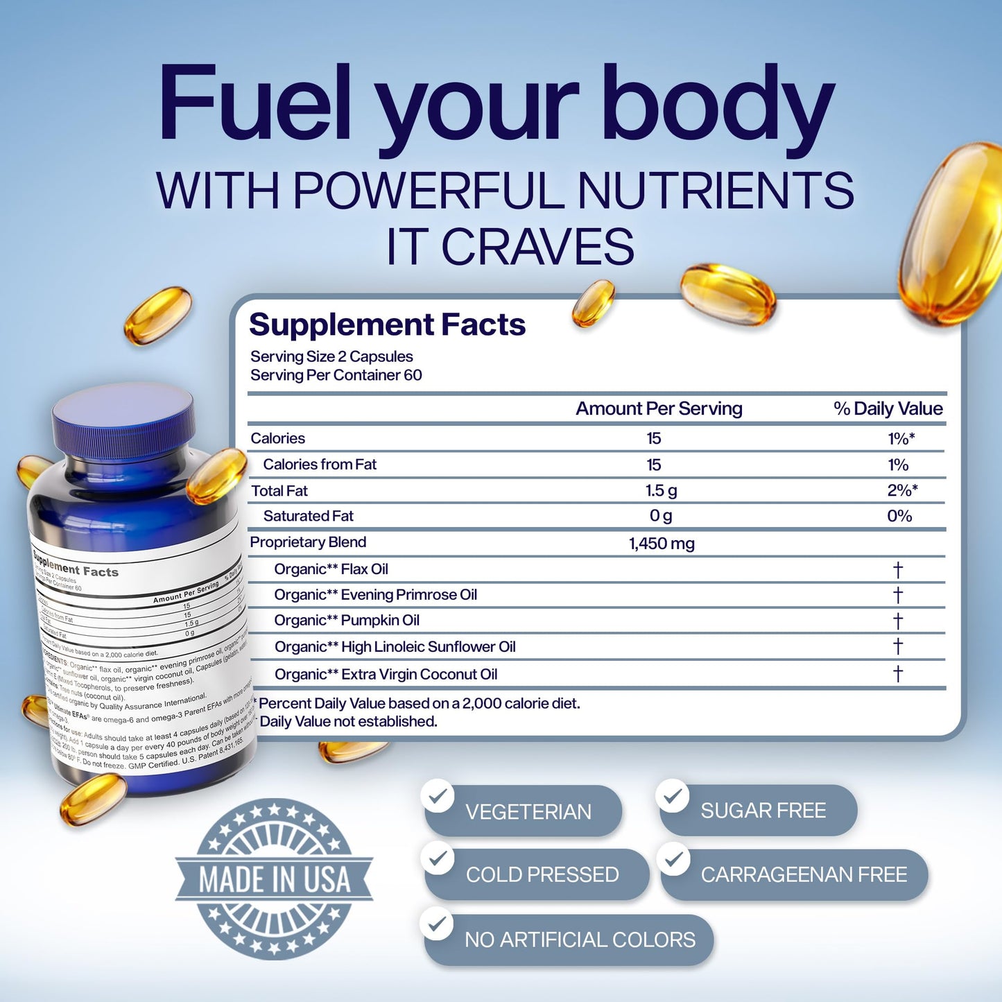ULTIMATE EFAs YES Plant Based Omega 3 & 6 – Burpless Fish Oil Alternative | 480 Softgels (4 Pack)