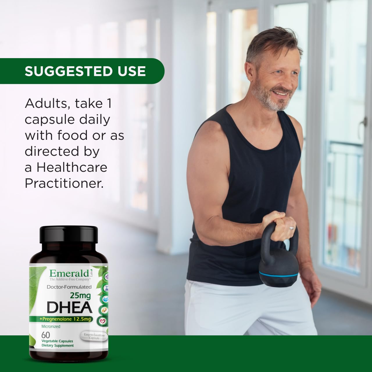 Ultra Botanicals Emerald Labs DHEA 25mg – Adrenal Support, Gluten-Free, 60 Veg Capsules