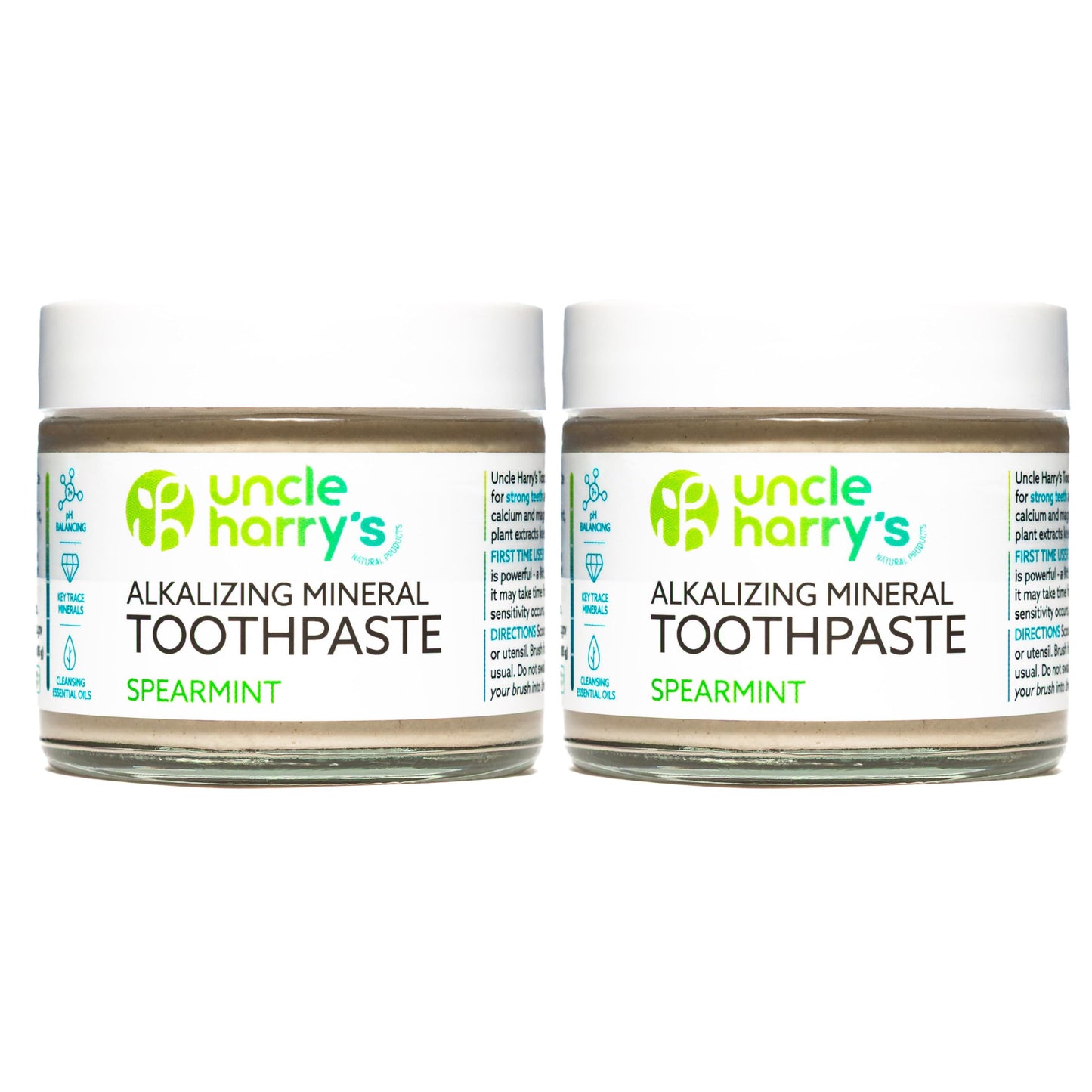 Uncle Harry's Spearmint Remineralizing Toothpaste - Natural Whitening, Vegan, Fluoride Free | 2 Pack
