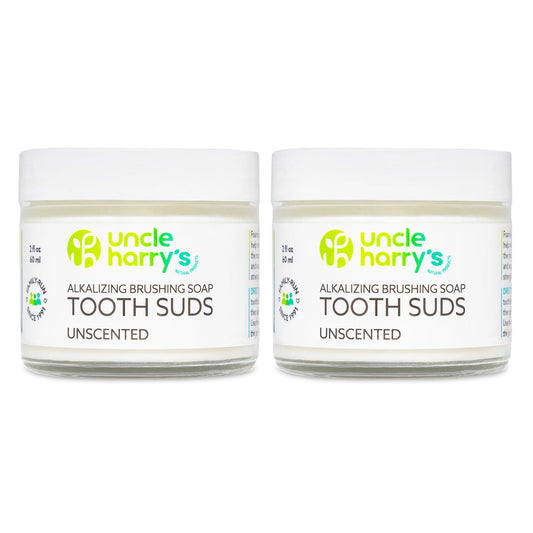 Uncle Harry's Non-Abrasive Unscented Brushing Soap Tooth Suds | Natural Remineralizing Toothpaste (Vegan, Fluoride-Free) 2 oz Pack of 2