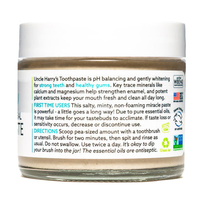 Uncle Harry's Fluoride-Free Remineralizing Toothpaste – Peppermint, 3oz (Pack of 6)