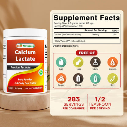 Best Naturals Calcium Lactate Pure Powder 1 Pound