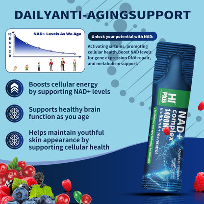 NAD+ 1400mg Liquid Supplement for Anti-Aging & Cellular Energy – 20 Pack