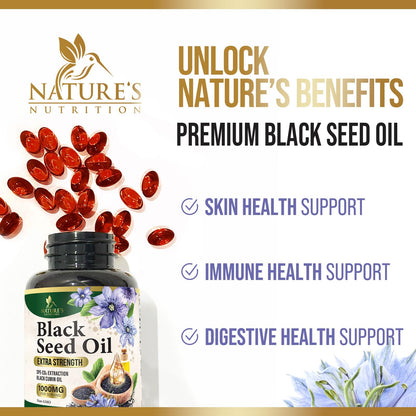 Black Seed Oil Softgels 1000mg – Nigella Sativa, Pure Black Cumin Oil, 60 Softgels | Non-GMO, USA Bottled