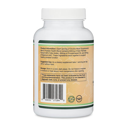 Prostate Support Supplement for Men (120 Capsules) – One Daily Serving | Saw Palmetto, Pumpkin Seed Oil, Selenium | Double Wood