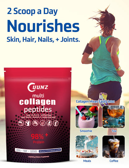 UUNZ Multi Collagen Powder I-V-X | Biotin, HA, Vitamin C | Unflavored 1lb