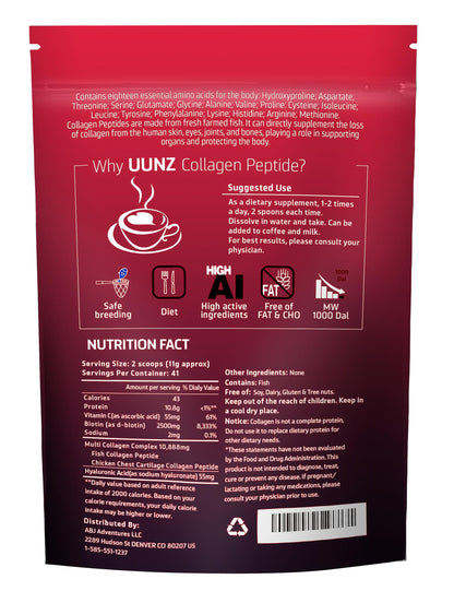 UUNZ Multi Collagen Powder I-V-X | Biotin, HA, Vitamin C | Unflavored 1lb