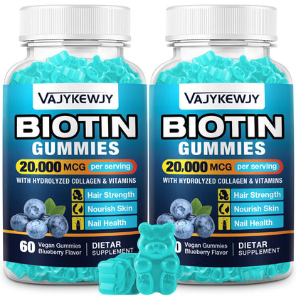 VAJYKEWJY 2 Pack Vegan Biotin Gummies – 20,000 mcg per Serving, Hair Skin Nails | 120 Gummies