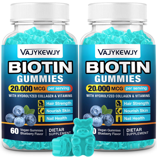 VAJYKEWJY 2 Pack Vegan Biotin Gummies – 20,000 mcg per Serving, Hair Skin Nails | 120 Gummies