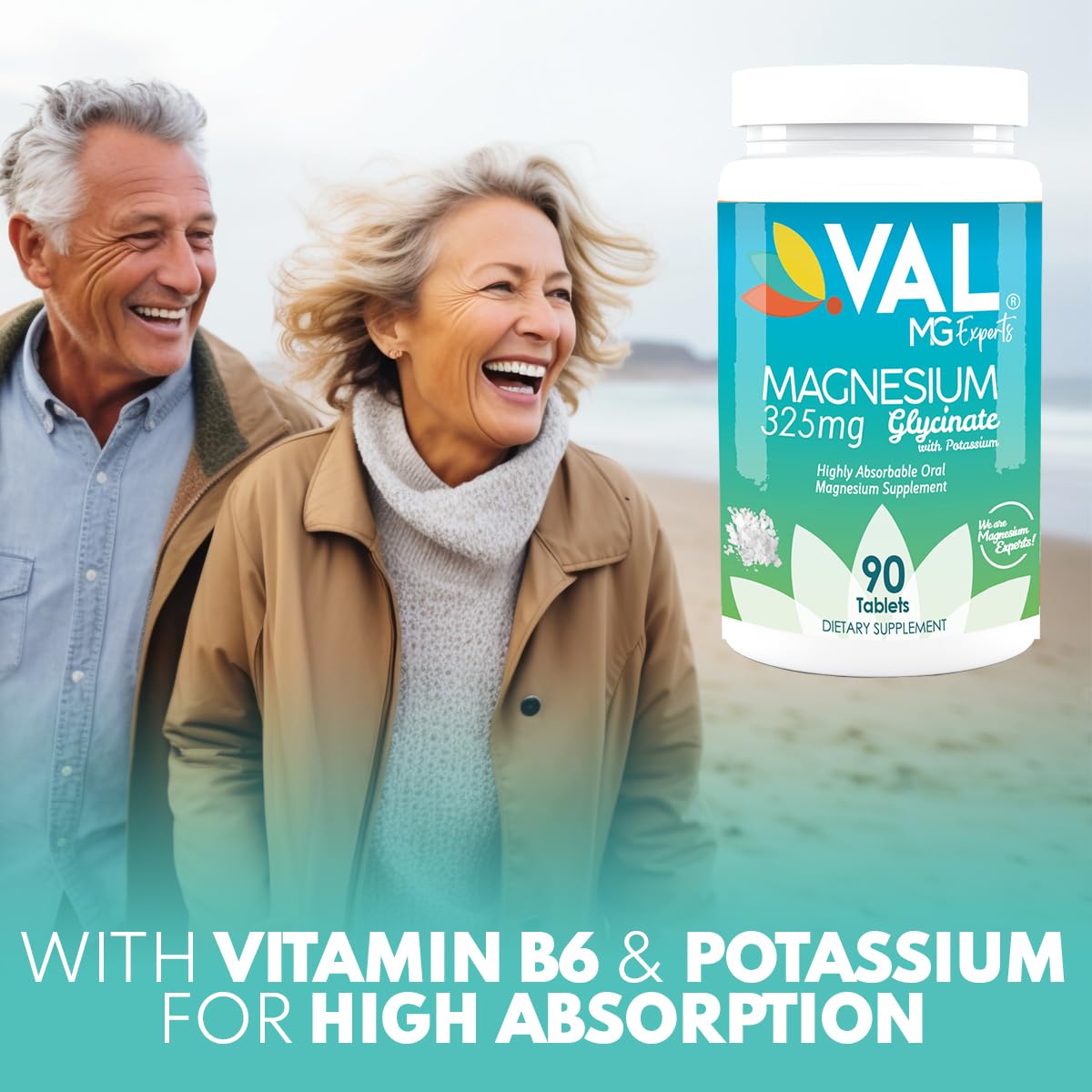 VAL Magnesium Glycinate 325mg with B6 & Potassium | High Absorption & Stress Relief