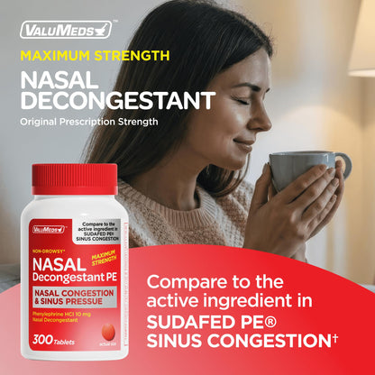 ValuMeds Compare to Sudafed PE | Non-Drowsy Nasal Decongestant 10 mg, 300 Tablets