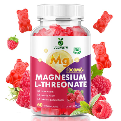 VCCHUYH Magnesium Threonate Gummies – 1000mg, Raspberry, for Kids & Adults