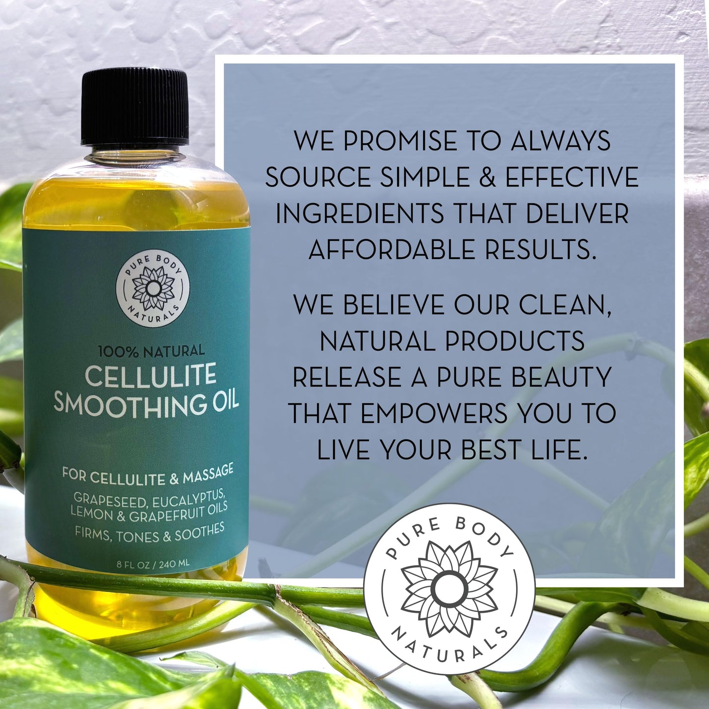 Pure Body Naturals Anti Cellulite Massage Oil – 8 oz | Natural Cellulite Remover for Legs & Thighs | Vegan, Made in USA