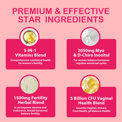 Fertility Supplements for Women – Prenatal Vitamins with Myo-Inositol & D-Chiro Inositol, 60 Raspberry Gummies