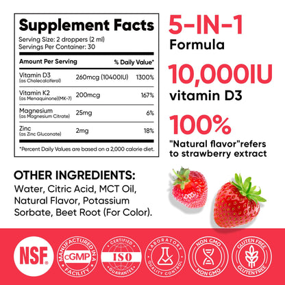 Venture Pal 5-in-1 Vitamin D3 10000 IU + K2 MK-7 Liquid (2 oz)