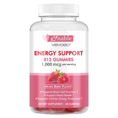 Vevoec Vitamin B12 Gummies – 1000mcg, Mixed Berry, Vegan & Gluten-Free | 60 Count