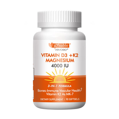 Vevoec Vitamin D3 K2 4000IU with Magnesium Complex – 90 Softgels | Immune Support & Bone Health