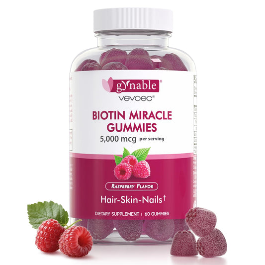 Vevoec Gynable Biotin Gummies 5000 mcg – Hair Skin Nails (60 Count)