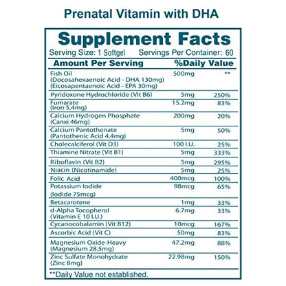 Vidalocity Prenatal Vitamins for Women – 60 Day Supply | Omega-3 DHA/EPA, Folate, Magnesium, Vitamin D3, C, B Vitamins, Zinc