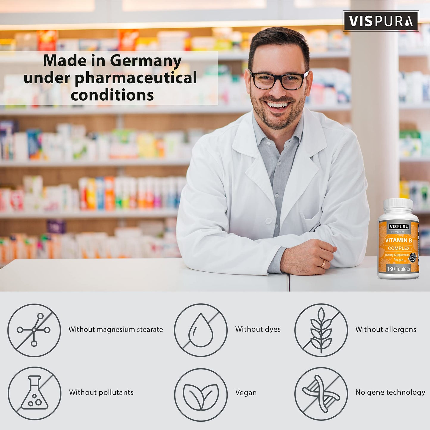 VISPURA Vitamin B-Complex – 180 Vegan Tablets | All B Vitamins
