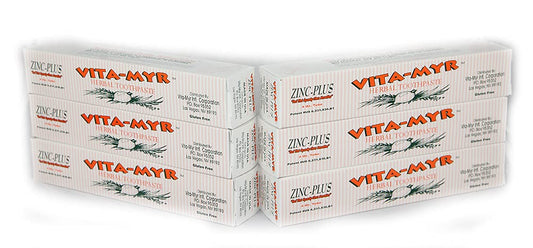 Vita-Myr Zinc+ Toothpaste 4 oz (Pack of 6) – Sugar Free, Fluoride Free, Made in USA