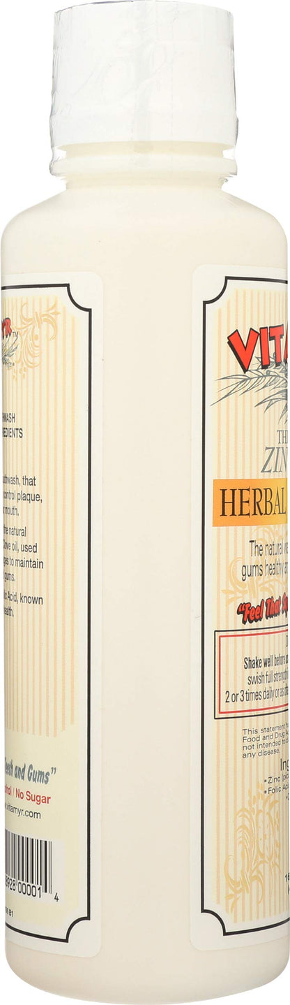 VITA-MYR Zinc-Plus Xtra Herbal Mouthwash (16 oz) - No Sugar, No Alcohol, SLS Free