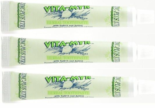 3 Pack VITA-MYR Zinc Plus Xtra Toothpaste 5.4 oz – No Sugar, No Fluoride
