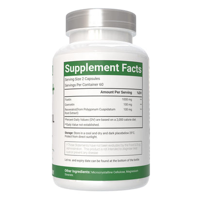 VitaCosmoX Fisetin Quercetin Resveratrol Supplement – 1,200 mg, 120 Veggie Capsules | Non-GMO & Gluten Free