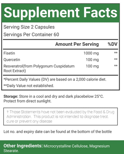 VitaCosmoX Fisetin Quercetin Resveratrol Supplement – 1,200 mg, 120 Veggie Capsules | Non-GMO & Gluten Free
