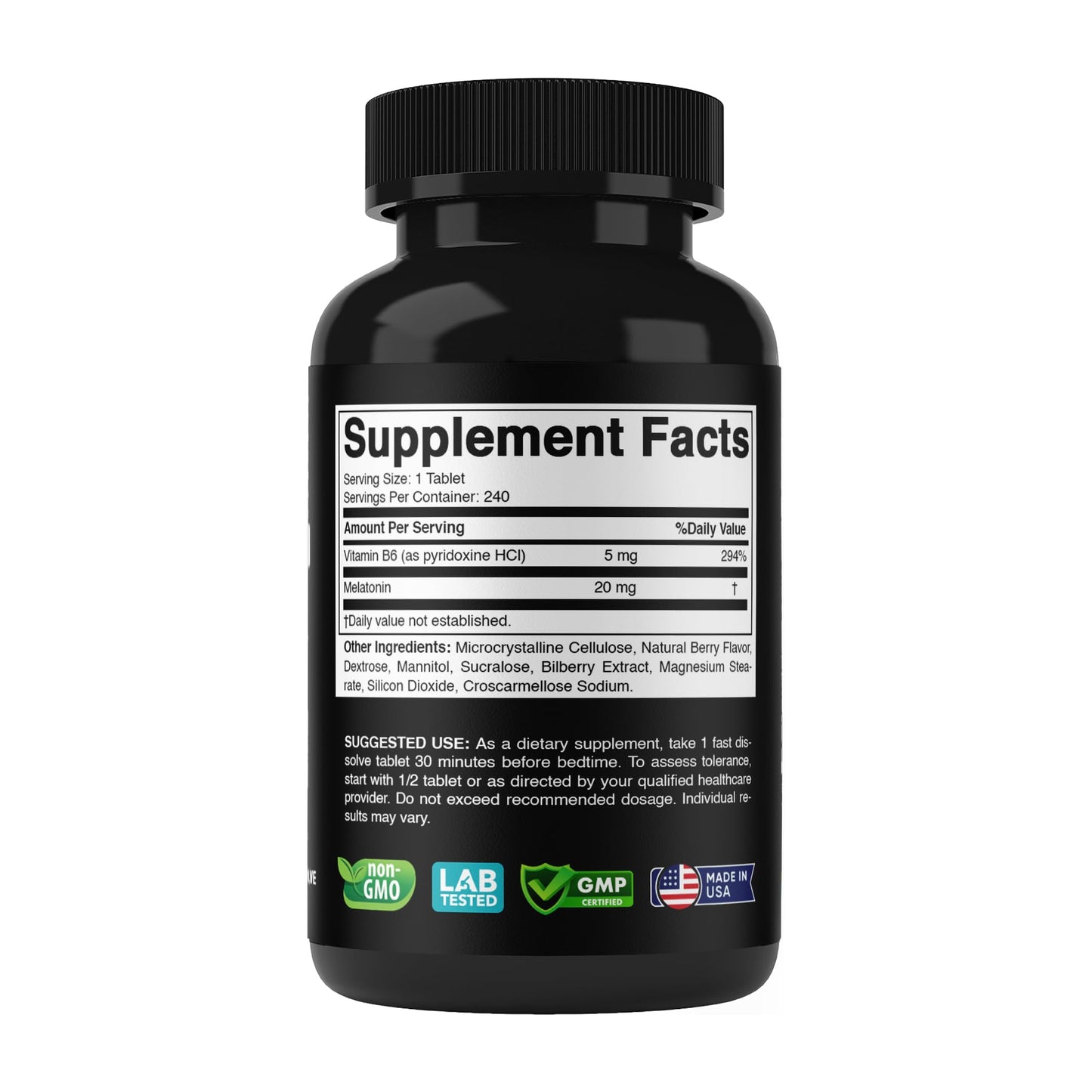 Vitabod Melatonin 20 mg – 240 Fast-Dissolve Tablets | Berry Flavor, Vegetarian & Non-GMO