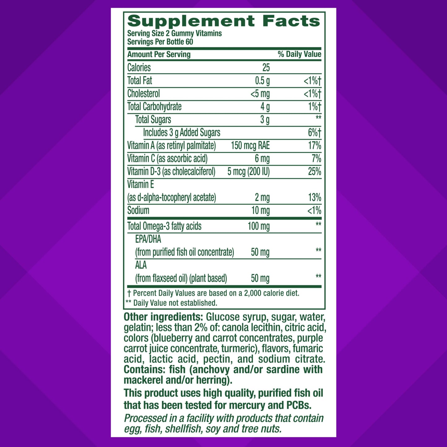 Vitafusion Omega-3 Gummy Vitamins – Berry Lemonade, 120 Count (60-Day Supply) EPA/DHA 100 mg + Vitamins A, C, D & E