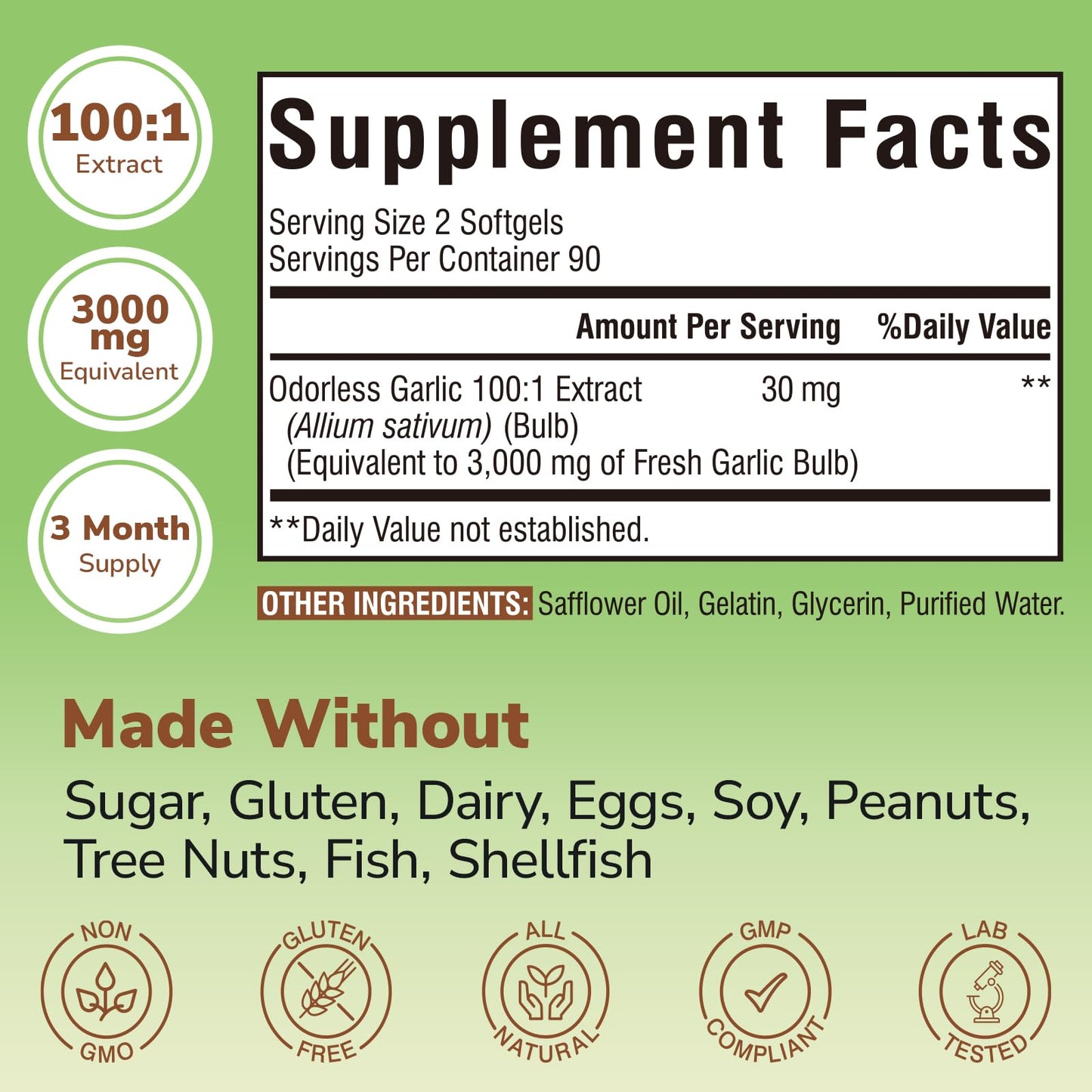 Vitalibre Odorless Garlic – 3,000mg per Serving, 180 Softgels | Non-GMO, Gluten-Free