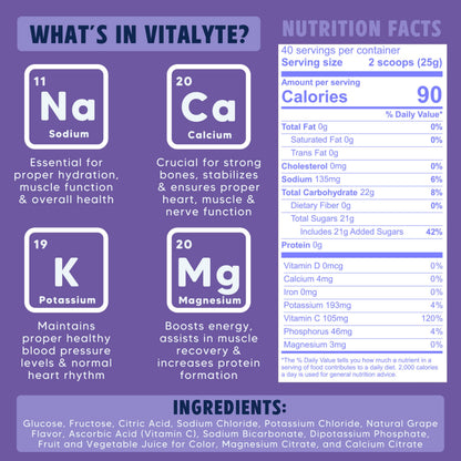 Vitalyte Electrolyte Powder Drink Mix — Isotonic Hydration, 6-Pack Grape