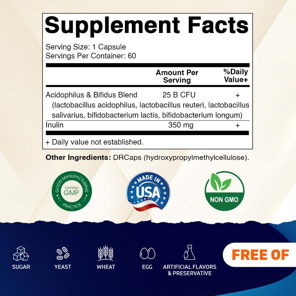 Vitamatic Acidophilus Bifidus 25 Billion DR Capsule – 60 Count | Digestive Support