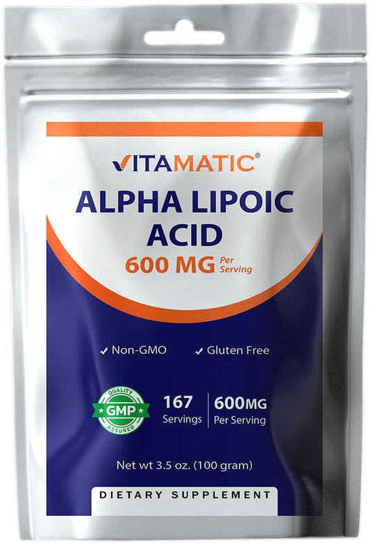 Vitamatic Pure Alpha Lipoic Acid (ALA) 600mg Per Serving - 167 Servings - Non-GMO & Gluten Free