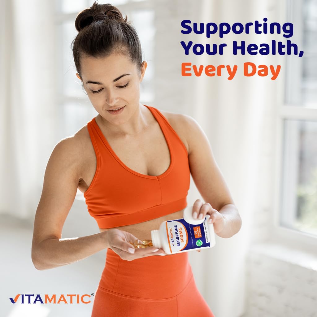 Vitamatic Berberine 500mg Supplement - 60 Vegetable Capsules - Made in USA - Gluten Free - Non-GMO