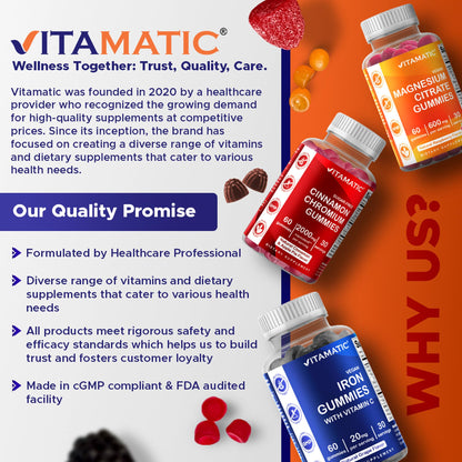 Vitamatic Vitamin D3 + B12 Gummies – Blue Raspberry, 60 Gummies | USA Made with Folate & B6