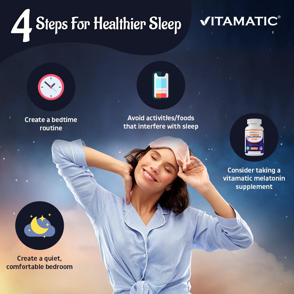 Vitamatic Melatonin 20 mg Tablets | Vegetarian, Non-GMO, Gluten Free | High Potency 20 mg | Natural Berry Flavor 120 Tablets