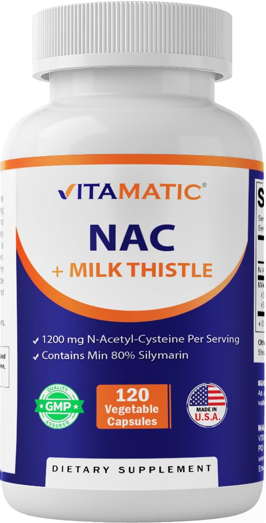 Vitamatic NAC Supplement with Milk Thistle 50:1 Extract - 1200 mg NAC per Serving, 120 Veg Capsules