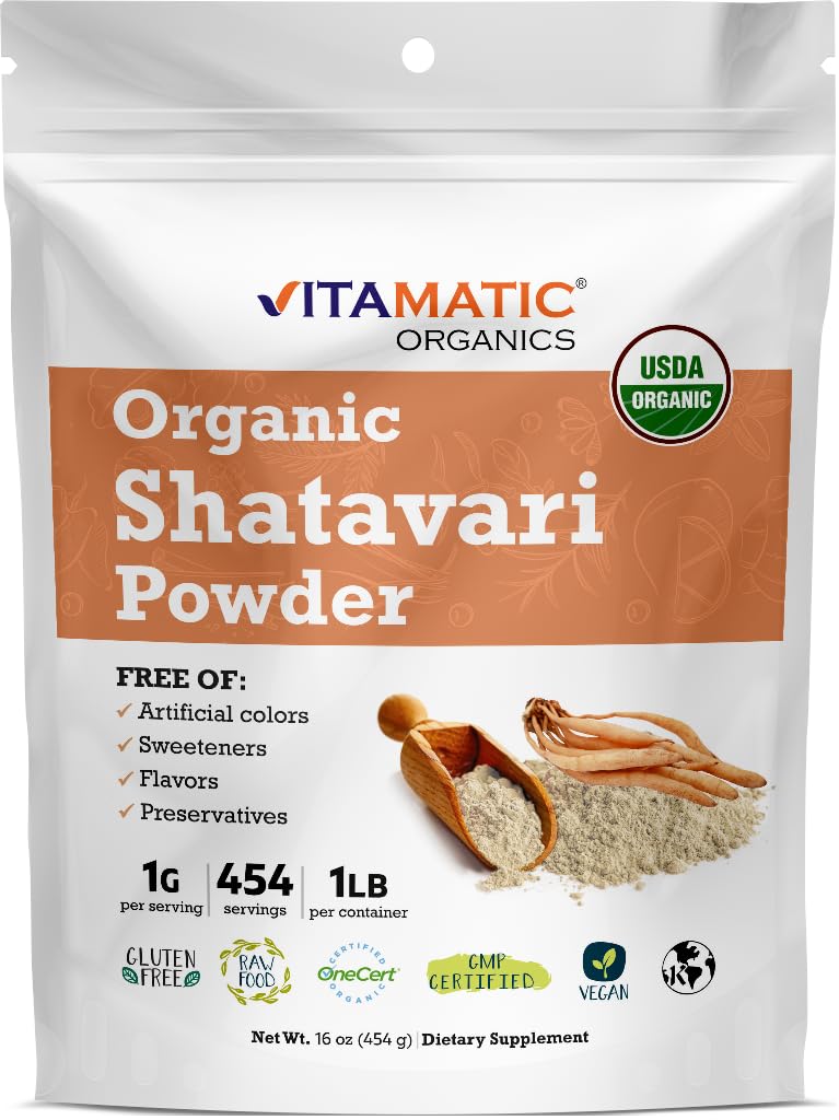 Vitamatic USDA Organic Shatavari Powder – 1 lb for Women's Health & Hormonal Balance