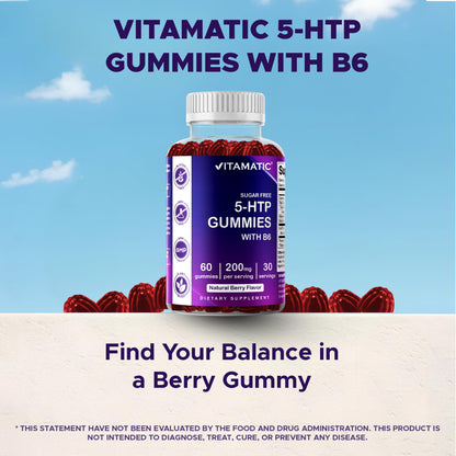 Vitamatic Sugar Free 5-HTP 200mg Gummies with B6 – 60 Pectin-Based Vegan Gummies