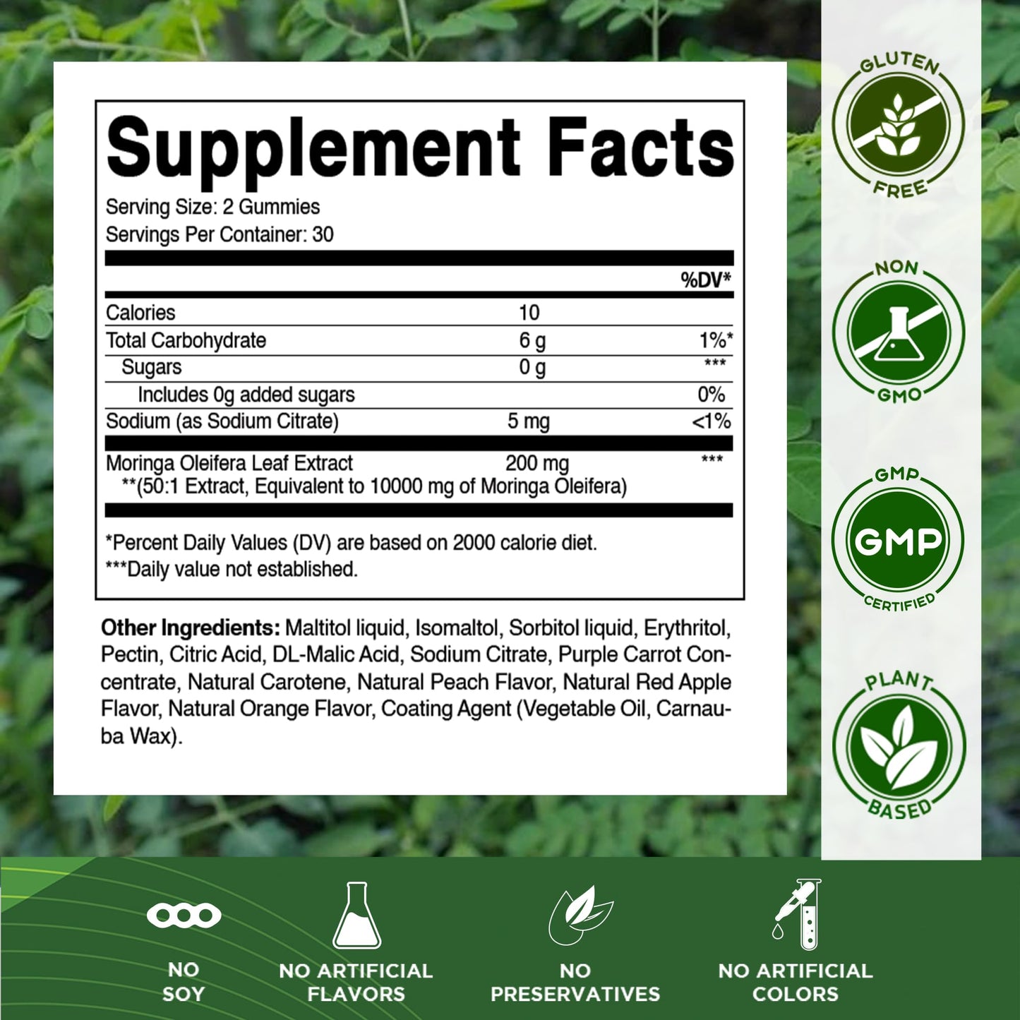 Vitamatic Sugar Free Moringa Gummies – 10,000 mg per Serving (50:1 Extract) | 60 Vegan Gummies | No Sugar Added
