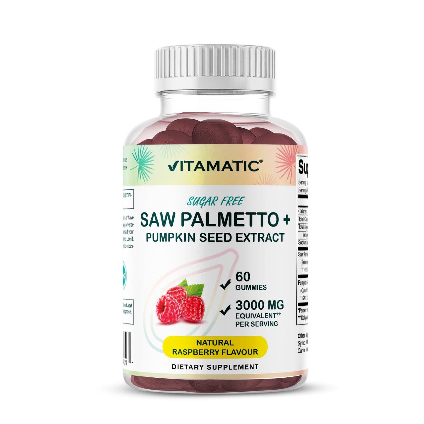 Vitamatic Sugar-Free Saw Palmetto with Pumpkin Seed – 3000 mg Equivalent per Serving | 60 Gummies