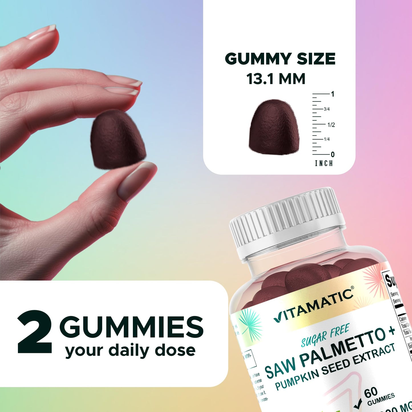 Vitamatic Sugar-Free Saw Palmetto with Pumpkin Seed – 3000 mg Equivalent per Serving | 60 Gummies