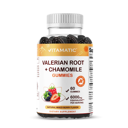 Vitamatic Valerian Root Chamomile Gummies – 6000 mg per Serving, Mixed Berry – 60 Gummies | Non-GMO, Gluten-Free
